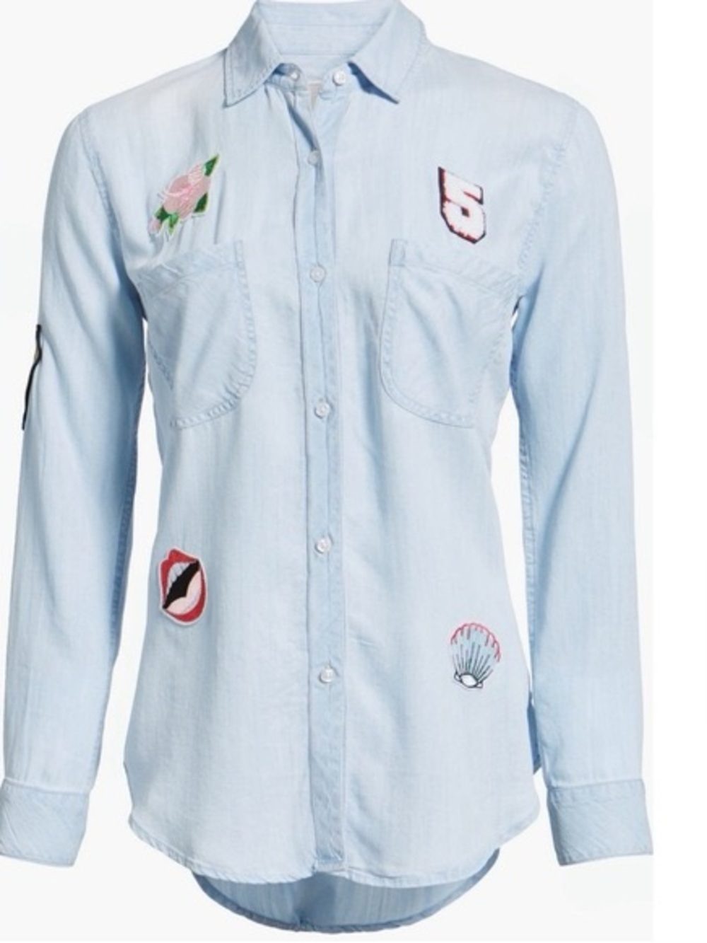 Rails Carter Chambray Light Vintage Wash Button-Down Embroidery Patches Sz Small